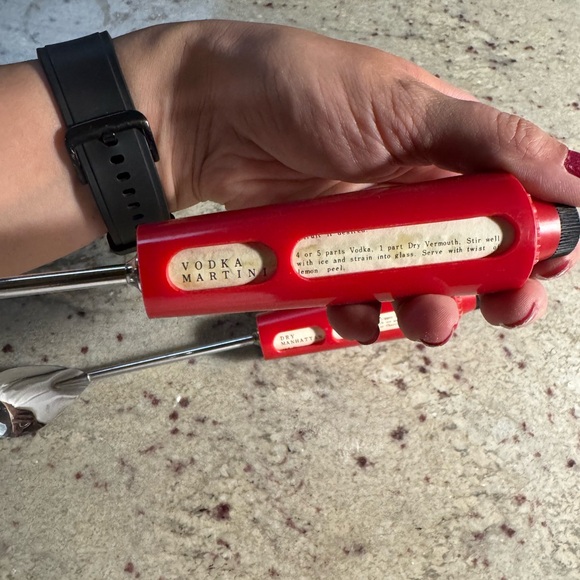 Mid-Century Vermouth Red and Silver Bar Tool Set - Picture 3 of 8